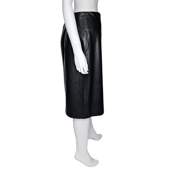 ALICE & OLIVIA "Siobhan" Black Vegan Leather Midi Front Slit Skirt | US 8 | $285 - Picture 4 of 6